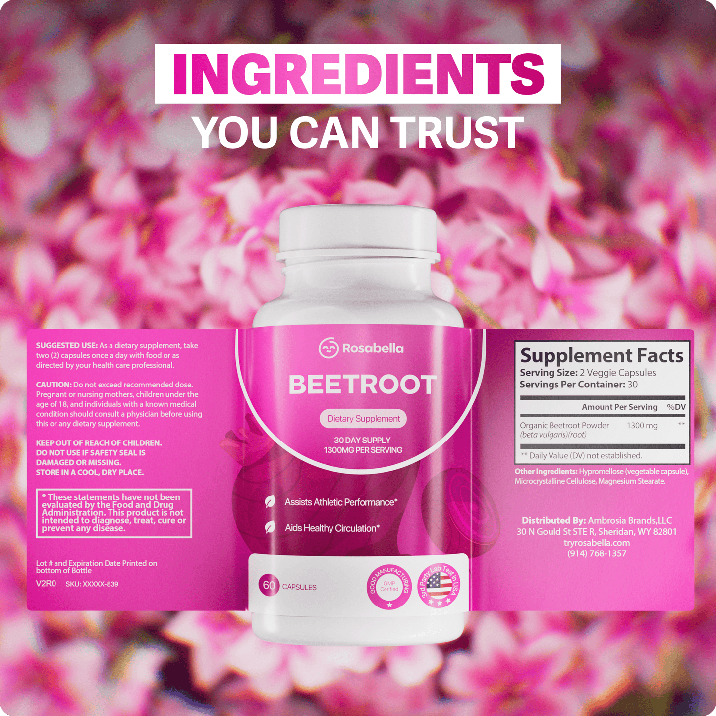 Rosabella Organic Beet Root Capsules 60 Capsules